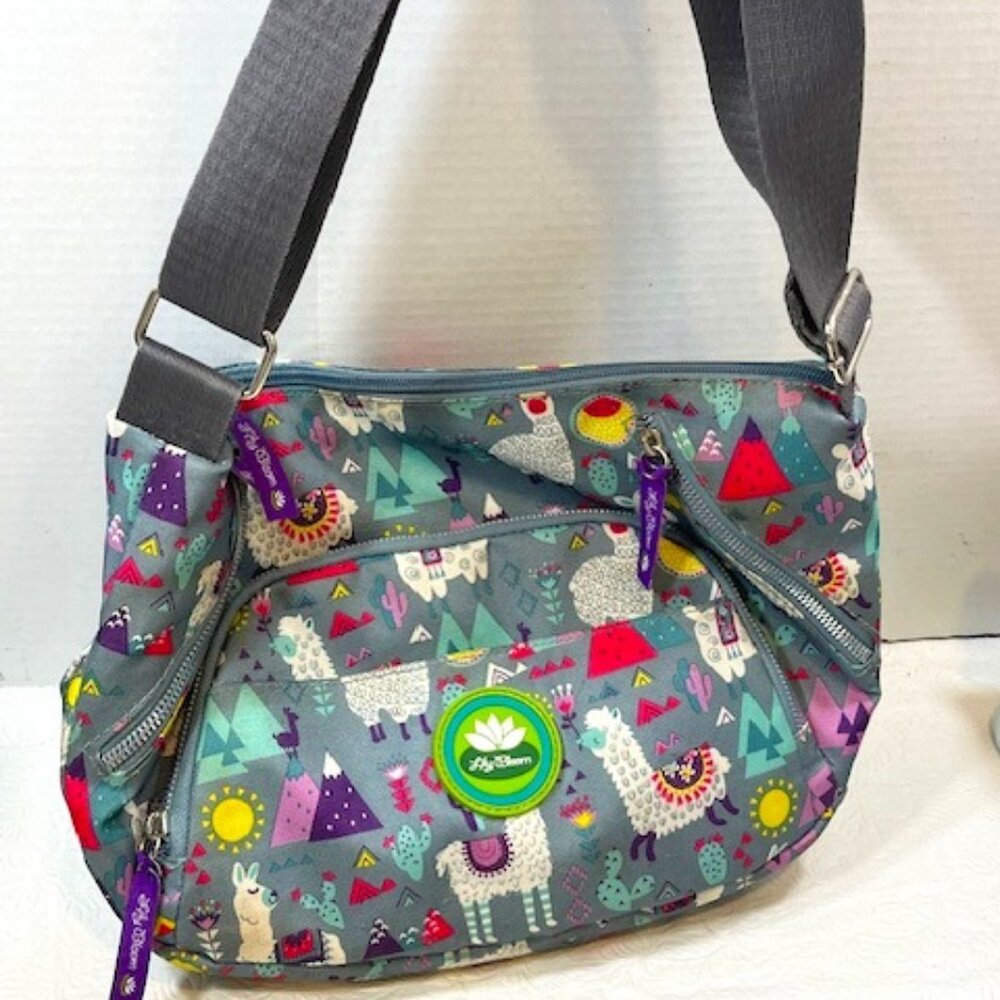 Lily Bloom Llama Print Adjustable Multi Zip Pockets Shoulder Bag